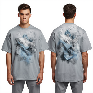 Luxury Men's Oversized Heavyweight Boxy Fit <b>T</b> <b>Shirt</b> Featuring <b>Frozen</b> Texture Graphic with Digital Print and Chenille Embroidery - Product Image 2