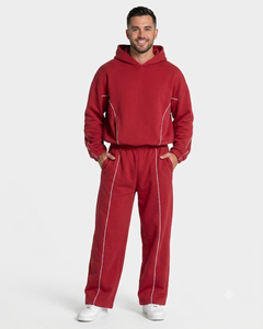 Conjunto Deportivo para Hombre OEM Cherry Red Contrastline, Calidad Premium, Felpa de Algodón Transpirable, Estilo Casual, Talla Grande - Product Image 1