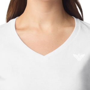 T-shirt blanc uni à col en V et manches courtes pour femme, en mélange de coton doux et respirant, décontracté, léger, coupe classique, idéal pour l'été - Product Image 5