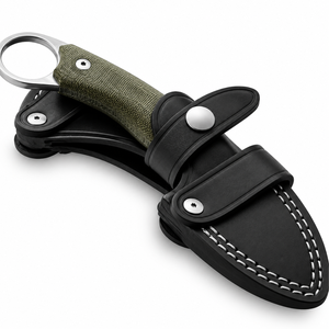 Cuchillos de Caza de Hoja Fija con Textura de Tela Verde, Anillo de Dedo de Metal Plateado y Funda Negra para Actividades al Aire Libre - Product Image 6