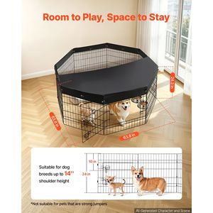 Recinto per Cani Pieghevole a 8 Pannelli da 24 Pollici con Copertura Superiore, Recinzione Metallica per Esercizio Indoor per Animali Domestici - Product Image 2