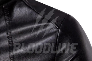 BLOODLINE Men's Black PU Leather <b>Jacket</b> Slim Fit Moto <b>Biker</b> Style Zipper Closure Autumn Wear - Product Image 5