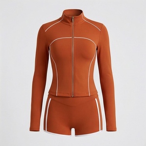 Gym Wear Set Women Sport Custom Fitness High Waist Shorts With <b>Jacket</b> <b>Yoga</b> Clothes Athletic Seamless Activewear Tracksuit - Product Image 1