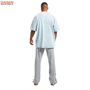 T-shirt oversize délavé à l'acide pour homme, style streetwear, coupe ample, en coton, manches courtes, design vierge personnalisable - Product Image 6