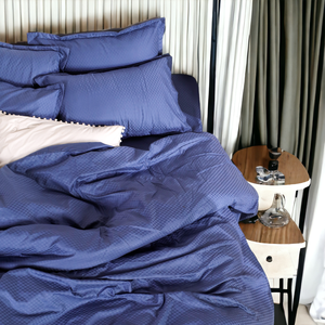 Premium Sky Blue Bedsheet Set With Soft Checkered Design Luxury Comfort Bedding For Modern Bedroom Decor Spaces - Product Image 5