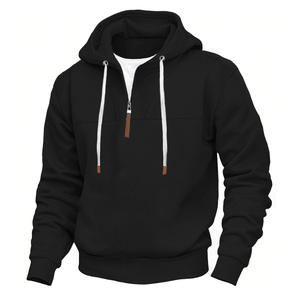 Men's Hooded Quarter <b>Zip</b> Sweatshirt Regular Fit Knitted Solid Color Casual Autumn <b>Hoodie</b> with <b>Pockets</b> - Product Image 2