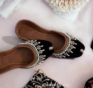 Women Khussa Handmade Embroidered Plus Size <b>Open</b> Toe Flats Pumps Traditional Pakistani Soft Comfortable Ethnic Footwear OEM ODM - Product Image 5