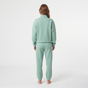 Conjunto Deportivo de Mujer Verde Menta con Media Cremallera, Color Sólido, Corte Holgado Informal, Pantalones Deportivos de Manga Larga con Bolsillo Frontal y Cierre de Cremallera - Product Image 6