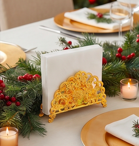 Porte-serviettes en aluminium moulé avec finition couleur or, parfait pour la maison et les articles de cuisine, accessoire de table. - Product Image 6