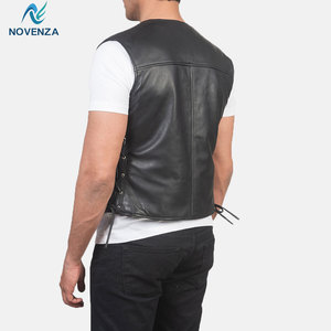 Gilet en cuir moderne pour homme, design boutonné sur le devant avec plusieurs poches, idéal pour la moto, le streetwear décontracté et les activités de plein air - Product Image 4