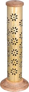 Handcrafted Wood Brass Incense Tower Burner Floral Cutout Agarbatti Ash Catcher Stand Zen Meditation Tabletop Home Decor - Product Image 4