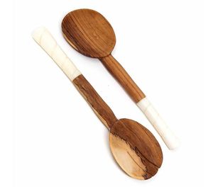 Ensemble de cuillères en bois de manguier durable avec manche en résine, finition alimentaire, idéal pour la cuisson, le mélange et l'usage quotidien, texture naturelle, couverts. - Product Image 1