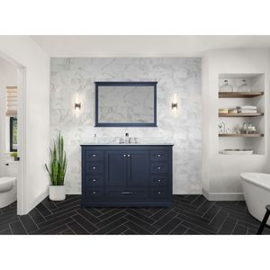 Blu navy 48 pollici. L X 22 Pollici Mobile bagno singolo con piano in marmo di Carrara e 46 pollici Specchio con Set di Rubinetti Inclusi - Product Image 3