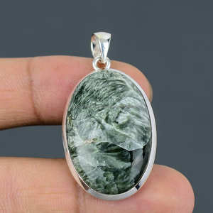 Venta caliente 925 colgante de plata esterlina, colgante de piedras preciosas, colgante hecho a mano, colgante de serafinita, hermoso colgante de plata - Product Image 4