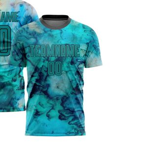 Maillot de football personnalisé sublimé unisexe col rond manches courtes bleu vert tie-dye avec nom et numéro d'équipe - Product Image 2