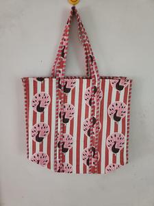 Sac fourre-tout en coton imprimé paon rayé rouge, grande capacité, réutilisable, écologique, léger, fermeture éclair, sac à main pour femme - Product Image 3