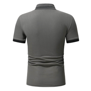 Polo rayé pour homme à manches courtes, color-block, décontracté, tricoté, motif blanc et bleu, coupe classique - Product Image 2