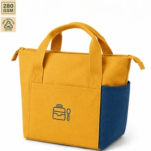 Custom Logo <b>Insulated</b> Canvas <b>Lunch</b> Bag Cooler Tote 25x24x14 cm Zipper Wholesale OEM ODM Private Label Manufacturer Exporter Bulk - Product Image 1