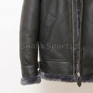 Men's <b>Sheepskin</b> Shearling Leather <b>Jacket</b> Casual Flight Coat with Zippered Closure Genuine Leather Fur Bomber <b>Jacket</b> - Product Image 4