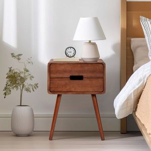 Solid Wood Nightstand with Drawer and Legs for Bedroom Living Room Elegant End Side Table - Product Image 1