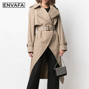 New Asymmetric Design Belted Quilted <b>Jacket</b> Spring Belt Lapel Casual Stylish <b>Waterproof</b> Windproof Khaki <b>Long</b> Coat - Product Image 1