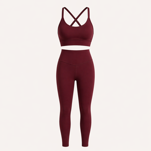 Women's Burgundy Leggings Set Sports <b>Bra</b> Yoga Workout Activewear Fitness Clothing Custom Private Label OEM ODM - Product Image 1
