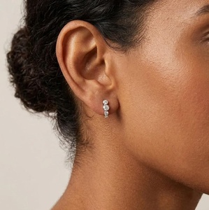 Huggies Hoop Earrings 10K 14K 18K Solid Gold Round Lab Grown Diamond Hoop Earrings 0.40 CT Per Pair IGI Certified Fine Jewelry - Product Image 6