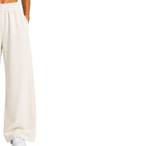 Custom <b>White</b> Wide Leg Sweatpants Women Elastic Waist Loose Fit Cotton Fleece <b>Trousers</b> Oversized Lounge Pants Casual Streetwear - Product Image 4