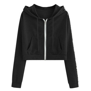 Sudadera Corta con Capucha para Mujer, 100% Algodón, Personalizada, Talla Grande, Forro Polar, Lavada, Casual de Otoño, con Pedrería Frontal, Manga Larga, Transpirable - Product Image 6