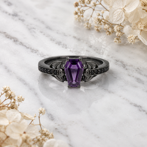 Anillo de Plata de Ley 925 con Baño de Oro Rosa y Gema de Amatista en Forma de Ala de Murciélago, Anillo de Compromiso Gótico para Mujer, Perfecto para Halloween - Product Image 2
