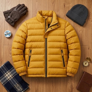 Veste matelassée jaune moutarde pour homme, légère, chaude, à col montant, isolée, pour l'extérieur, avec fermeture éclair - Product Image 6