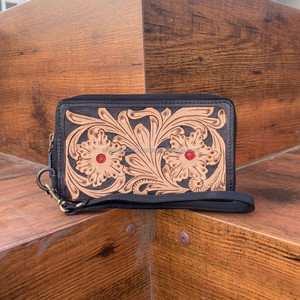 Nueva Cartera de cuero mecanizada a mano para mujer, cartera larga Vintage con patrón de hojas florales, monedero bohemio para mujer, regalo personalizado para ella - Product Image 3