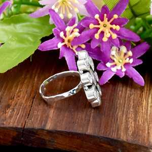 Natural <b>Cubic</b> <b>Zirconia</b> Gemstone <b>Ring</b> Floral Cluster <b>Ring</b> Statement Jewelry Adjustable Band 925 Sterling <b>SIlver</b> Gift For Her - Product Image 5