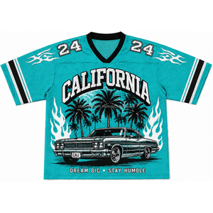 Custom <b>Men's</b> Shirt Streetwear Y2K Oversized Mesh T-shirt Football Jersey Style with Printed Design & V Neck - Product Image 1