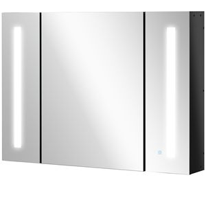 Armadietto a Specchio LED Nero Lucido 35.5" L x 25.5" H da Parete con 3 Armadietti e Ricarica USB - Product Image 1