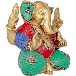 Sculpture Ganesha en laiton de 5 pouces faite à la main avec marque Trishul pour cadeaux fabriqués en Inde - Product Image 2