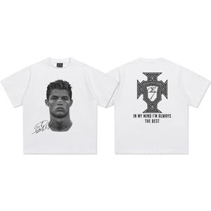 2026 Football Oversized Vintage Streetwear Distressed Graphic <strong>CR7</strong> Ronaldo Portrait Signature Black <strong>T</strong>-<strong>Shirt</strong> - Product Image 3