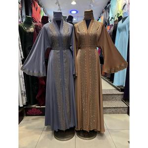 Hot sale Modest Dubai Beaded Sequined <b>Long</b> Sleeve Abaya Muslim Traditional Handmade Wedding Women Polyester Breathable V Neck - Product Image 6