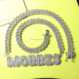 Luxury Custom Bubble <b>Letter</b> Pendant Necklace Iced Out Cuban Chain Moissanite Jewelry Wholesale - Product Image 3