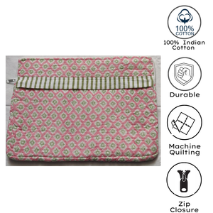 Funda acolchada con cremallera para portátil y tabletas, de algodón acolchado con estampado artesanal de Jaipur, protectora, agradable al tacto, para oficina. - Product Image 4