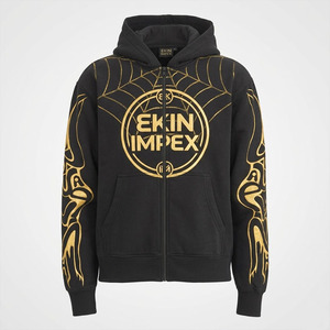 Sudadera con capucha premium con cremallera y estampado de telaraña y llamas, estilo urbano, de forro polar grueso para hombre - Product Image 1