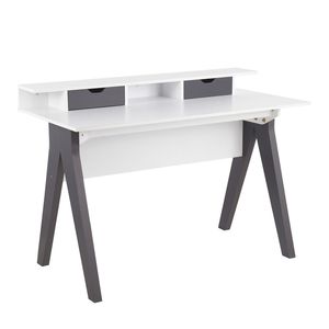 Scrivania per computer Wishbone contemporanea in legno grigio e bianco - Product Image 1
