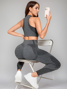 High Quality Women's Yoga Sports Bra Leggings Set <b>Racer</b> <b>Back</b> Sports Bras Leggings Gym Fitness Active Wear Set - Product Image 4