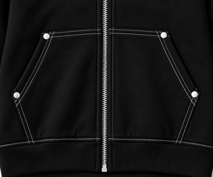 Men's Black <b>Zip</b>-Up <b>Hoodie</b> Casual Cotton French Terry Hooded Sweatshirt Regular Fit Solid Color <b>Pocket</b> Design Autumn Wear - Product Image 4