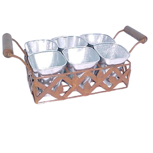 Organisateur de table rustique à 6 compartiments en métal galvanisé, porte-ustensiles avec cadre en fil métallique décoratif à feuilles vieillies - Product Image 1