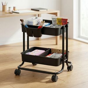 Nuevo carrito de herramientas de utilidad de servicio de metal resistente de 2 niveles OEM, estante de almacenamiento para el hogar DIY, el mejor fabricante de Taiwán al por mayor, cuatro ruedas - Product Image 1