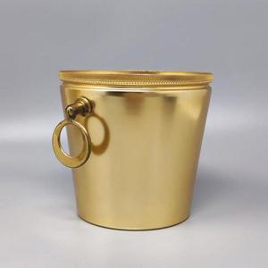 Seau à glace en métal doré de forme ronde avec poignées en anneau, design glamour, résistant à la rouille, refroidisseur de boissons pour fêtes, décoration de mariage - Product Image 3