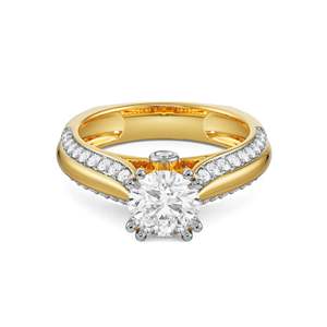 Bague de fiançailles élégante avec pierre centrale ronde et sertissage pavé en forme de V, en argent sterling 925, bijoux de mariée - Product Image 5