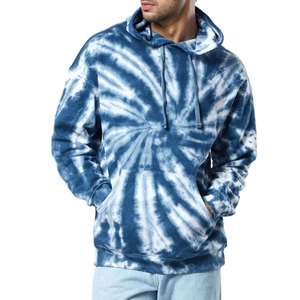 Sweat-shirt à capuche en molleton tie-dye brodé pour homme, coupe ample, décontracté, motif bleu et blanc, manches régulières, vêtements d'hiver - Product Image 1
