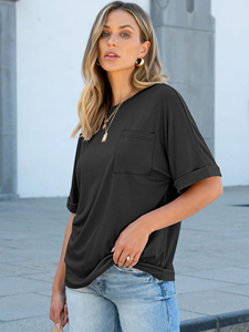 เสื้อยืดคอกลมแขนสั้นทรงโอเวอร์ไซส์สำหรับผู้หญิง แบบสั่งทำพิเศษ (OEM) ทรงหลวม มีกระเป๋า ผ้าเจอร์ซีย์ถัก 100% ผ้าฝ้าย ใส่ได้ทั้งฤดูใบไม้ผลิและฤดูร้อน - Product Image 6